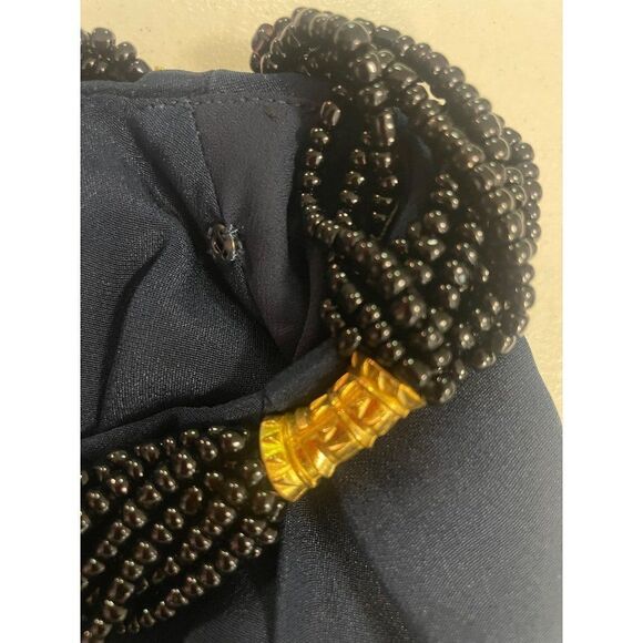 Magaschoni Collection Navy Beaded Neck Designer Dress XS 0 2 - Picture 6 of 6